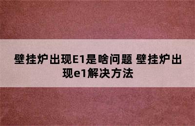 壁挂炉出现E1是啥问题 壁挂炉出现e1解决方法